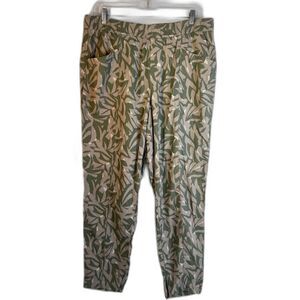 Old Navy High Rise Straight Taper Linen Blend Print Size Large Green Leaf Casual